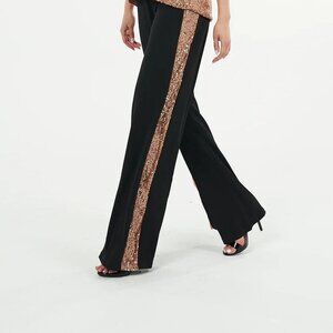 Julian Chang Black Pull On Pants with Gold Sequins size Small
